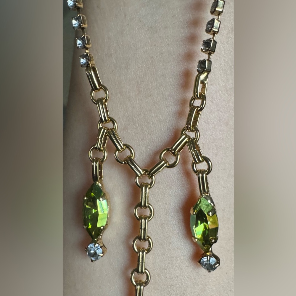TOVA NEW Navi Gold Necklace w/ Emerald, Green & Clear High Quality Crystals - Picture 4 of 16